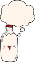 cute cartoon milk bottle and thought bubble in comic book style png