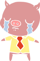 cochon de dessin animé de style plat couleur pleurant portant chemise et cravate png