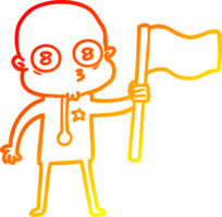 desenho de linha de gradiente quente desenho animado estranho homem do espaço careca com bandeira png