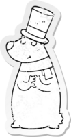 distressed sticker of a cartoon bear in top hat png