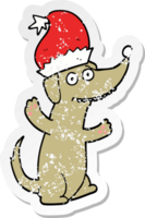 distressed sticker of a cute christmas cartoon dog png