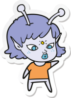 pegatina de una bonita chica alienígena de dibujos animados png