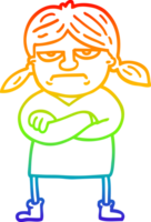 rainbow gradient line drawing cartoon grumpy girl png