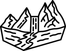 Mountain waterfall outline illustration vector