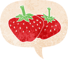 cartoon strawberry and speech bubble in retro textured style png