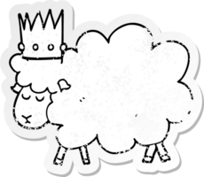 distressed sticker of a cartoon sheep wearing crown png