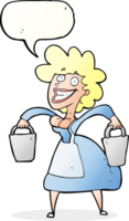 tecknad serie mjölkerska bärande hinkar med Tal bubbla png