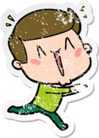distressed sticker of a cartoon excited man png
