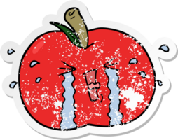 distressed sticker of a cartoon apple crying png