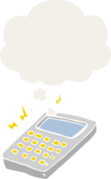 calculadora de dibujos animados y burbuja de pensamiento en estilo retro png