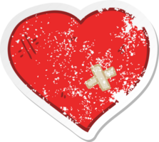 distressed sticker of a cartoon love heart with sticking plaster png