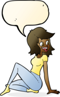 tecknad serie Söt kvinna ser Lycklig med Tal bubbla png