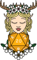 elf druid character with nautral twenty dice roll illustration png