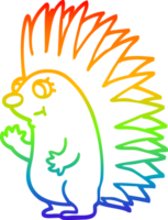 rainbow gradient line drawing cartoon spiky hedgehog png