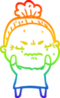 regenbooggradiënt lijntekening cartoon geïrriteerde oude dame png