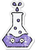 distressed sticker of a cute cartoon science beaker png