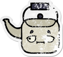 distressed sticker of a cute cartoon kettle png