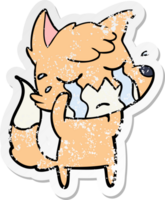distressed sticker of a crying fox cartoon png