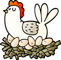 png gradient illustration cartoon chicken on nest of eggs