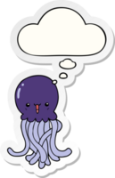 cartoon jellyfish and thought bubble as a printed sticker png