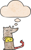 cartoon mouse with cheese and thought bubble in grunge texture pattern style png