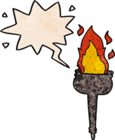 cartoon flaming chalice and speech bubble in retro texture style png