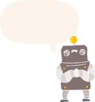 cartoon robot and speech bubble in retro style png