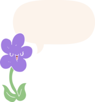 cartoon flower and happy face and speech bubble in retro style png