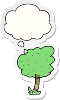 arbre de dessin animé et bulle de pensée sous forme d'autocollant imprimé png