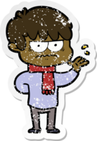 distressed sticker of a annoyed cartoon boy png