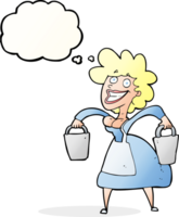 cartoon milkmaid carrying buckets with thought bubble png