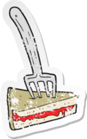 retro distressed sticker of a cartoon cake with fork png