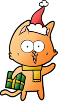 funny gradient cartoon of a cat wearing santa hat png