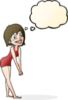 mujer emocionada de dibujos animados con burbuja de pensamiento png