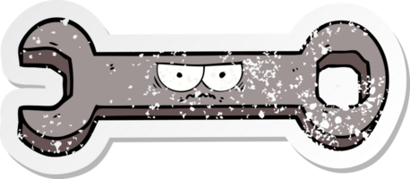 distressed sticker of a cartoon spanner png