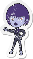 retro distressed sticker of a cartoon vampire girl png