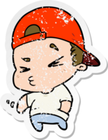 distressed sticker of a cartoon cool kid png