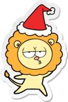 caricature d'autocollant d'un lion ennuyé portant un bonnet de noel png