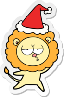 pegatina, caricatura, de, un, aburrido, león, llevando, santa sombrero png