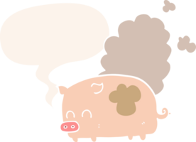 cartoon smelly pig and speech bubble in retro style png