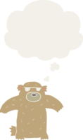 cartoon bear and thought bubble in retro style png