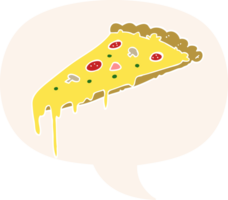 cartoon pizza slice and speech bubble in retro style png