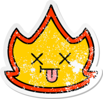 distressed sticker of a cute cartoon fire png