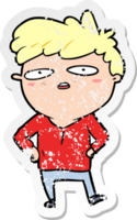 distressed sticker of a cartoon impatient man png