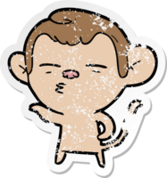 distressed sticker of a cartoon suspicious monkey png