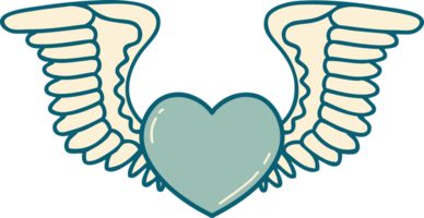 icono de estilo tatuaje de un corazón con alas png