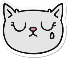 sticker of a quirky hand drawn cartoon crying cat png