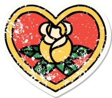 traditioneel verontrust sticker tatoeëren van een hart en bloemen png
