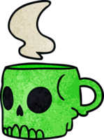 textured cartoon doodle of a skull mug png