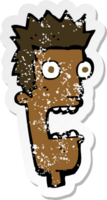 retro distressed sticker of a cartoon shocked mans face png